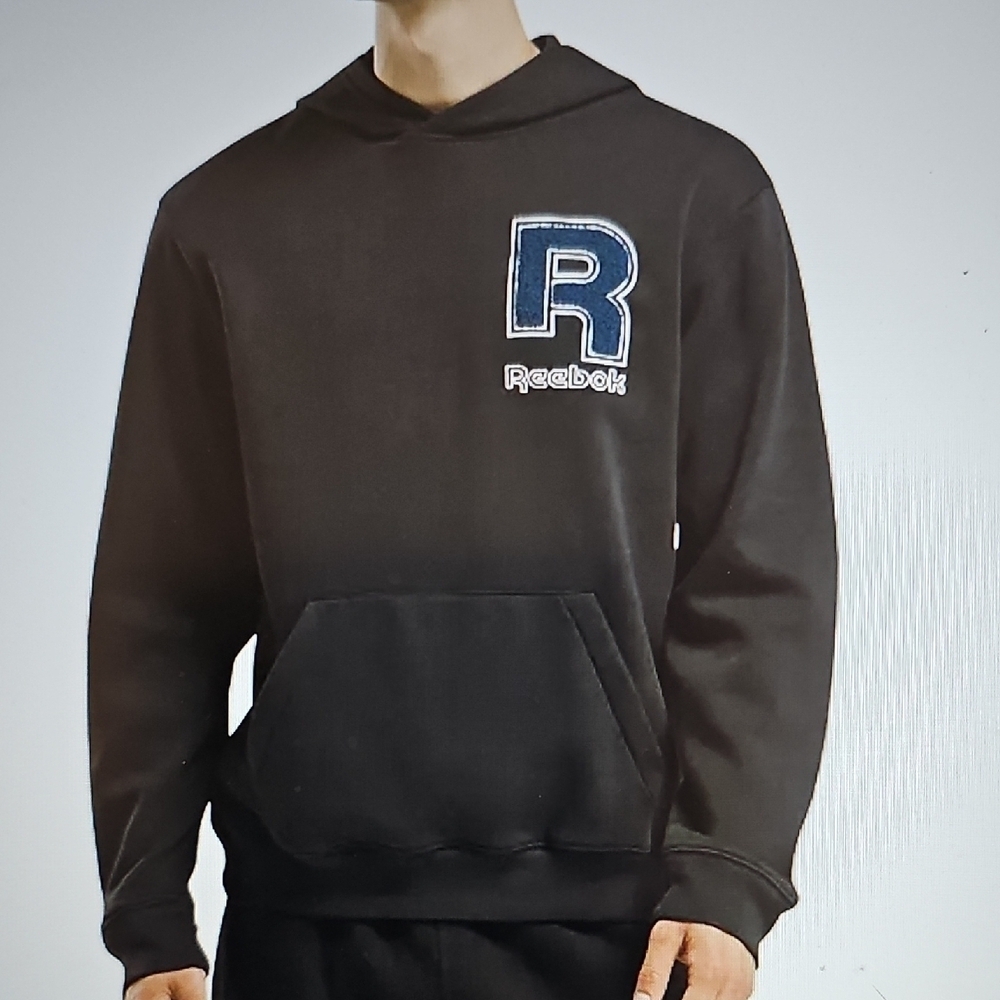 New 2XL Reebok Men's Black Hoodie "R" Logo Blue Collegiate Varsity  2XL